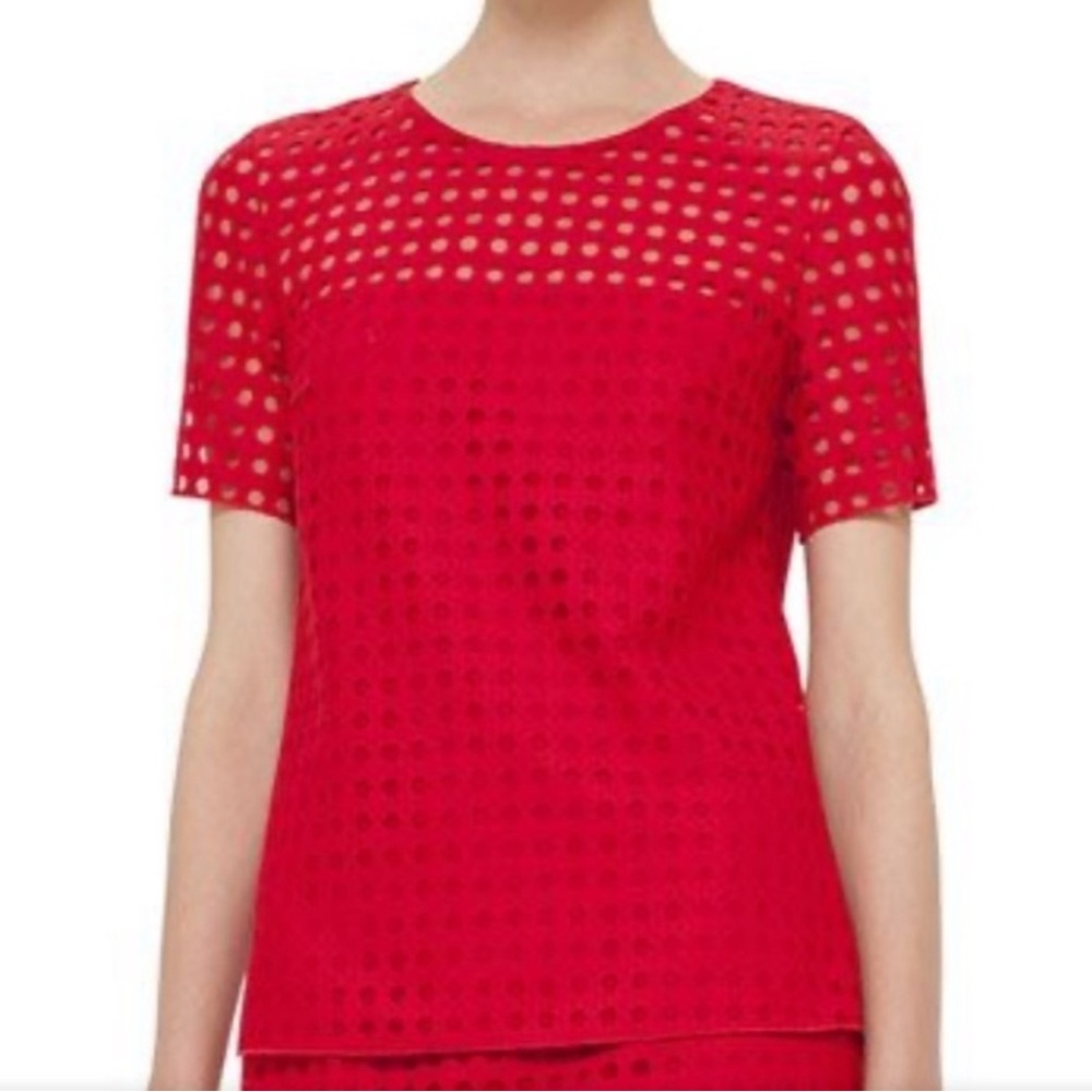 Akris Punto Polka Dot Lace Short Sleeve Shirt in Red